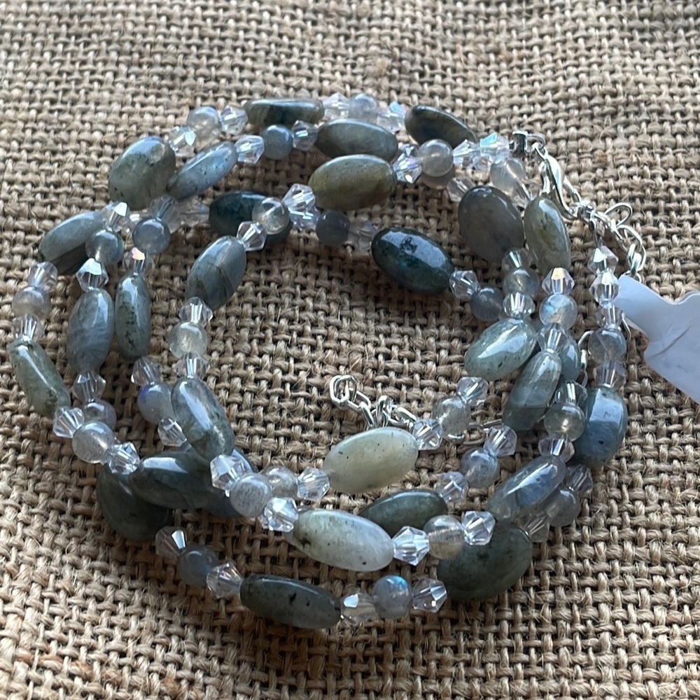 Labradorite Stone & Crystal necklace adjustable Handmade New - Picture 11 of 11